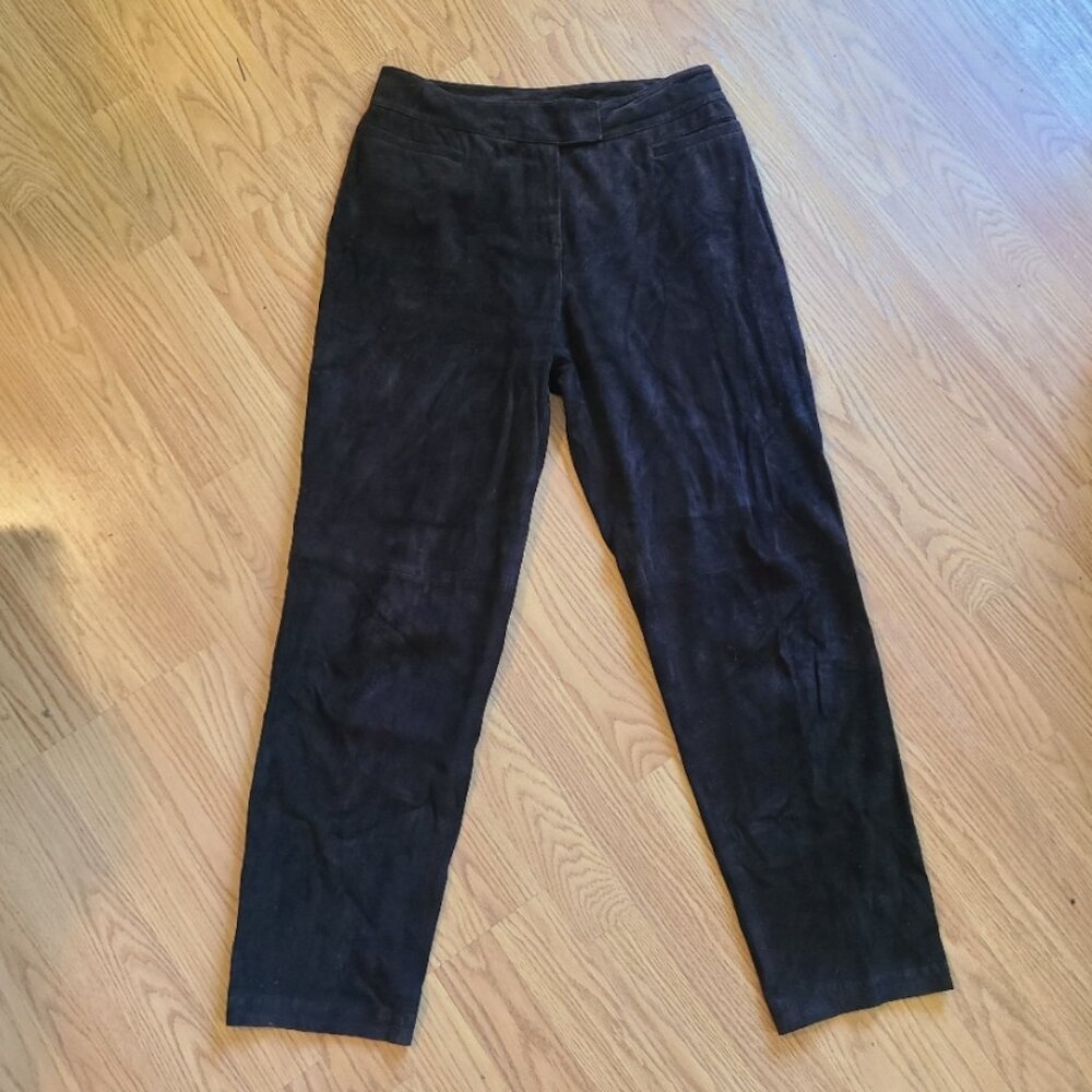 Lafayette 148 New York Black Suede-Look Straight-Leg Trousers